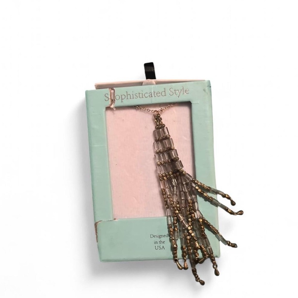 Gold and Silver Beaded Tassel Necklace